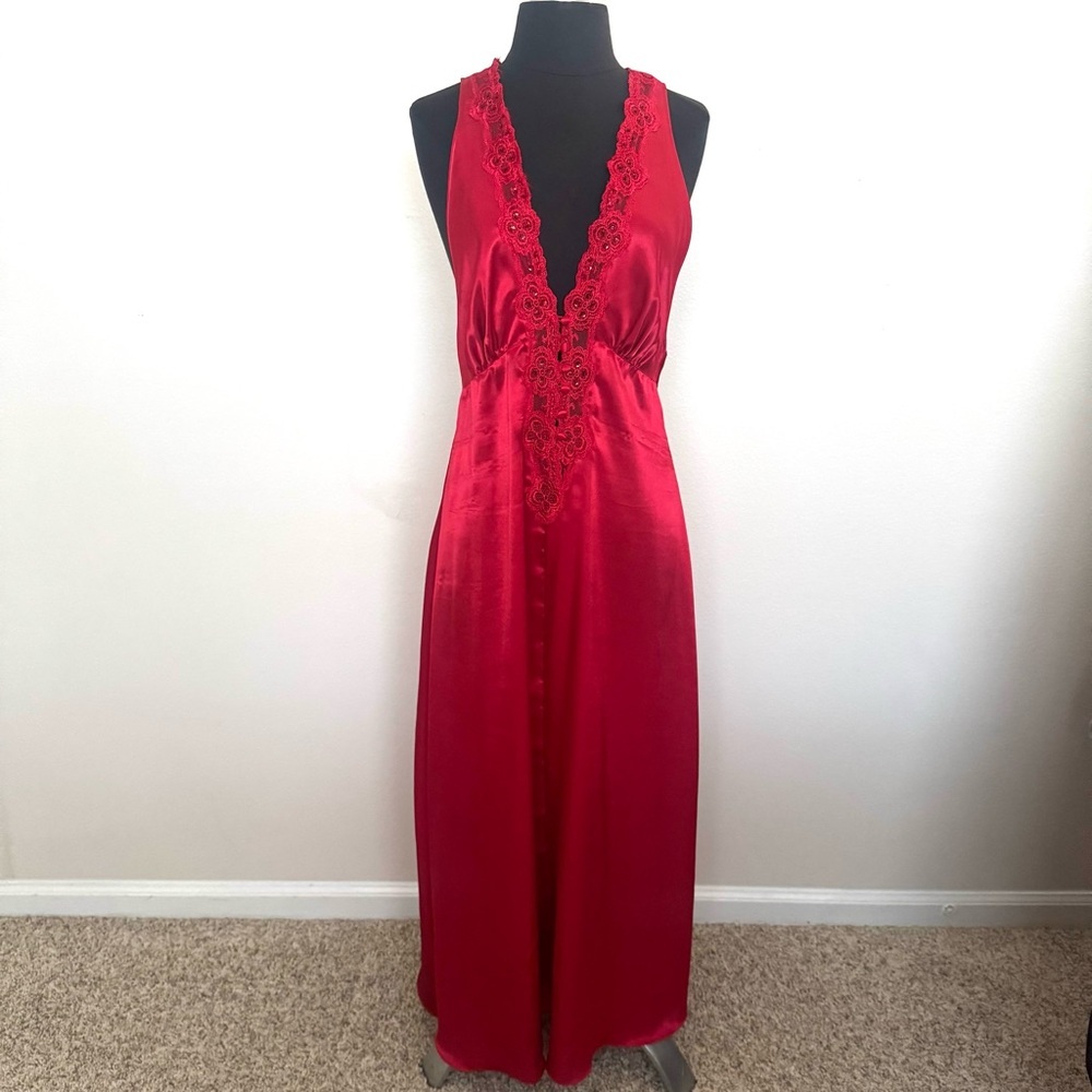 Vintage Victoria’s Secret Gold Label Red Satin Lace Maxi Slip Dress M